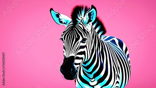 portrait of a zebra on a pink background