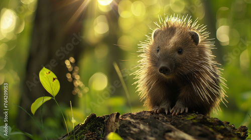 Porcupines on natural background. 
