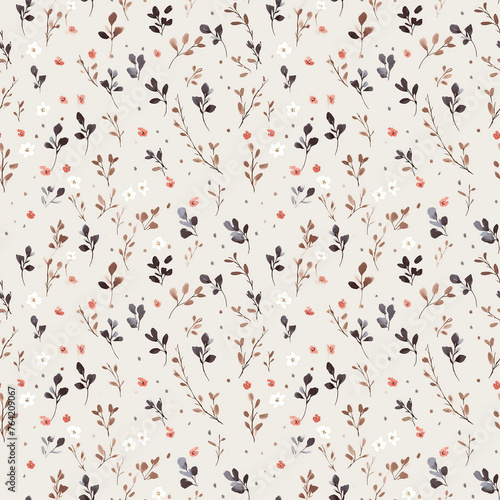 Neutral floral fabric texture with warm tones. Seamless file. 