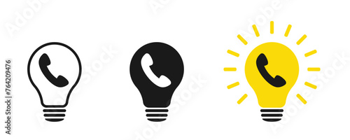 Set of light bulb icons with telephone handset, illustration