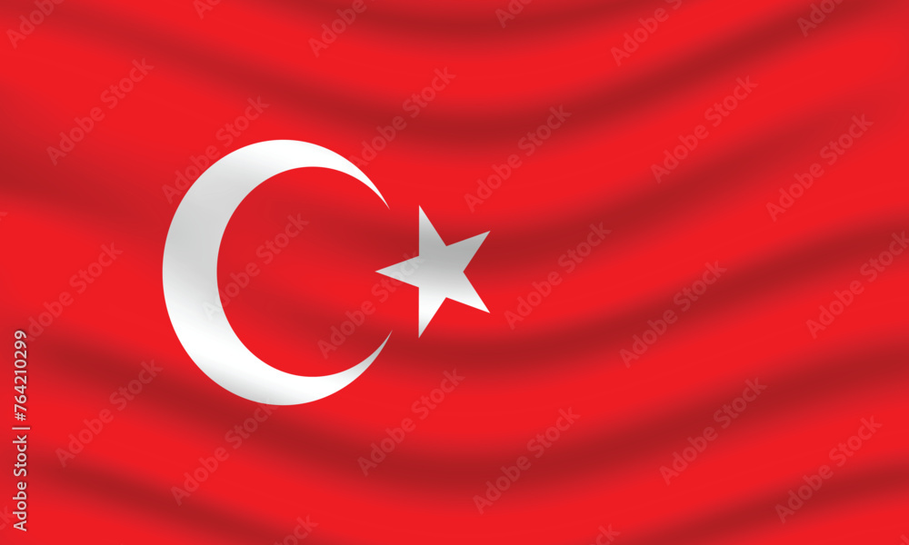Obraz premium Flat Illustration of Turkey national flag. Turkey flag design. Turkey wave flag. 