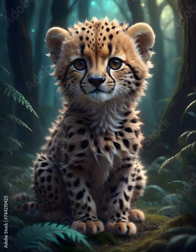 Realistic Artwork of a Cheetah Cub in the Forest Habitat