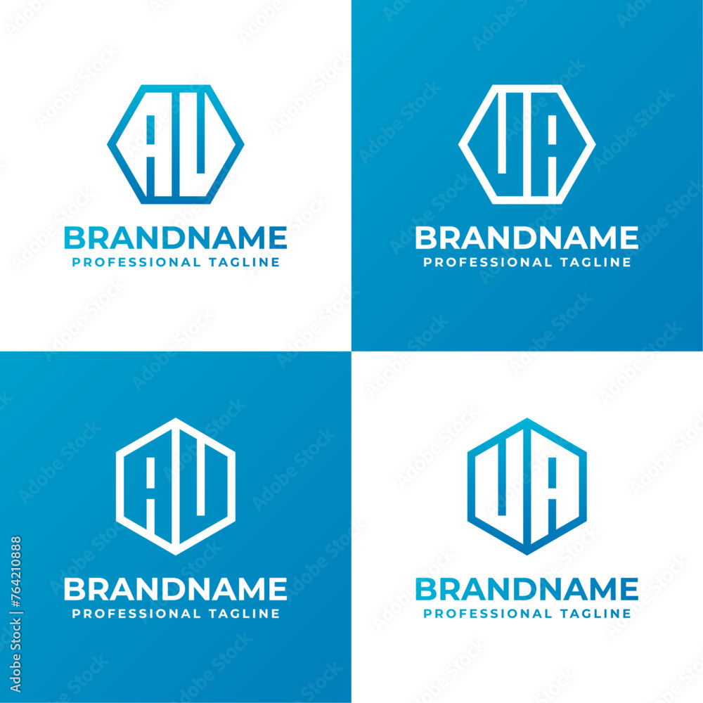 Letters AU or AV and UA or VA Hexagon Logo Set, suitable for business with AU, AV, UA, or VA initials Letters AU or AV and UA or VA Hexagon Logo Set, suitable for business with AU, AV, UA, or VA initials
