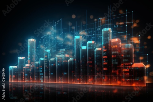 Industrial oil and gas refinery with petrochemical factory and price chart hologram