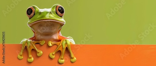 Curious Cartoon Frog Peering Over Edge. Generative ai