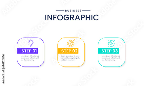 Three Steps Business Infogrpahic for Presentation with arrow and 3 options or steps.