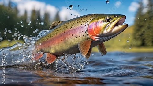 Rainbow trout jumping