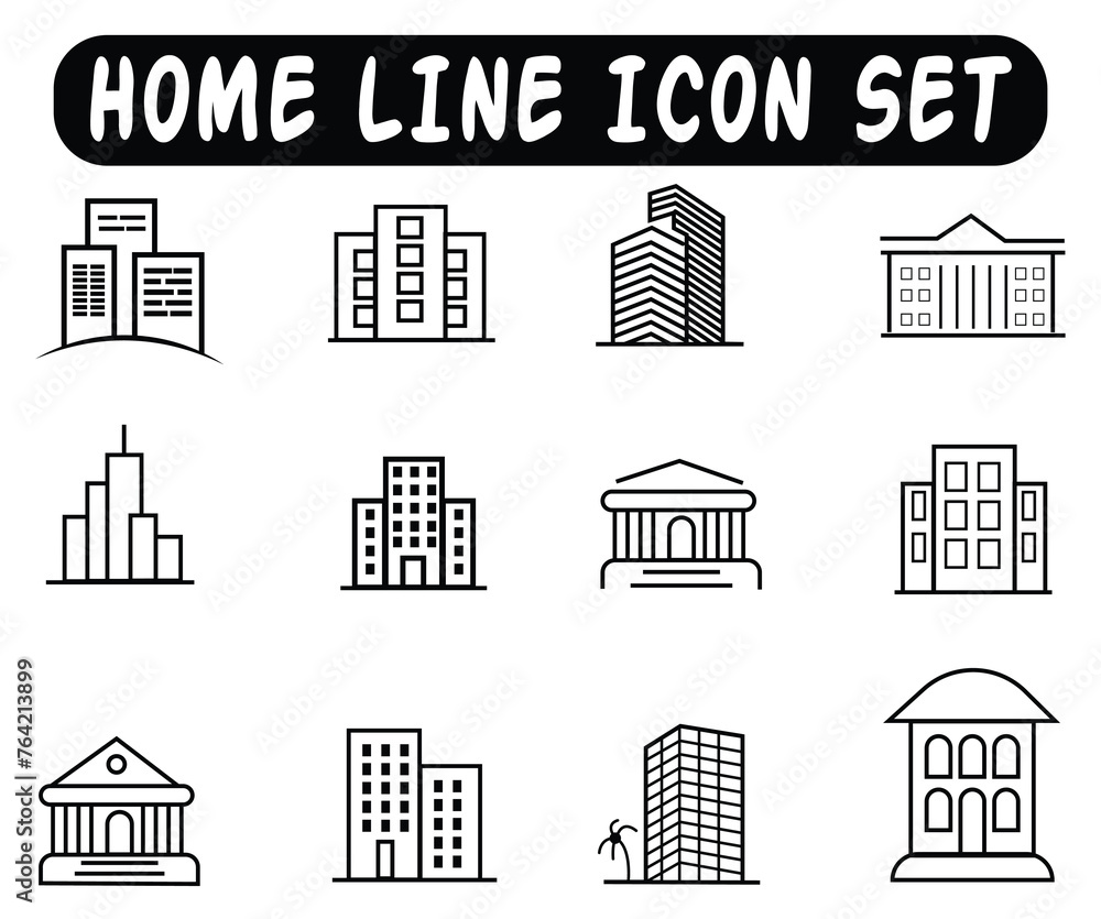 House icon set. Home vector illustration sign. Hotel symbol. set of Cities and buildings icons in a linear design. House and home simple symbols, Urban cityscape, office and apartment buildings. 19