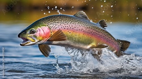 Rainbow trout jumping