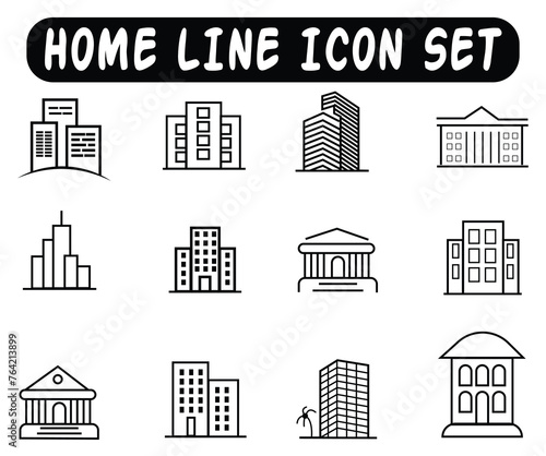 House icon set. Home vector illustration sign. Hotel symbol. set of Cities and buildings icons in a linear design. House and home simple symbols, Urban cityscape, office and apartment buildings. 19 #764213899
