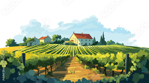 A picturesque vineyard in the countryside with rows