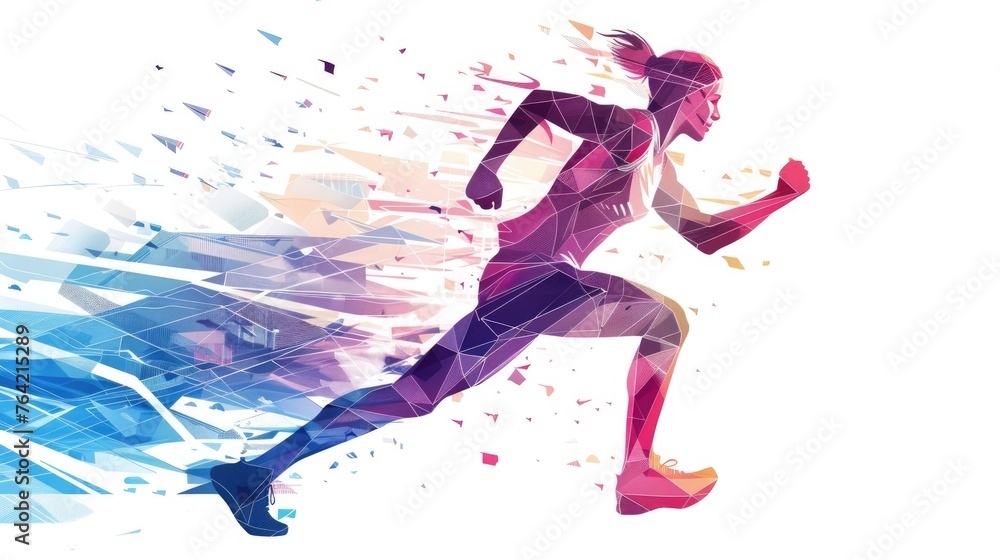 Geometric running woman in vector on white background Geometric running woman in vector on white background
