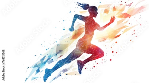 Geometric running woman in vector on white background