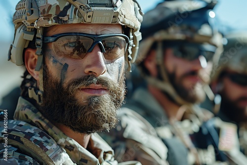 Bearded Special Forces Soldiers: Portrait in Multi-Cam Gear, Airsoft, Military Recruitment photo