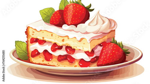 A slice of classic strawberry shortcake with fresh