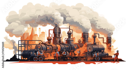 A steampunk factory belching smoke and steam  photo