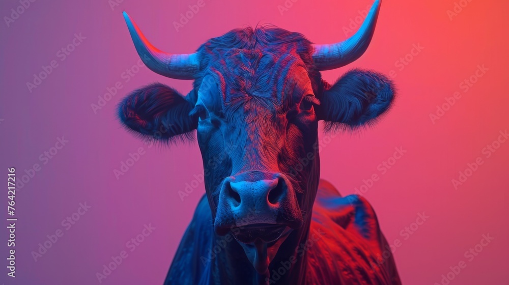 minimalism, cow with horns, gradient background, light studios, 8k ...