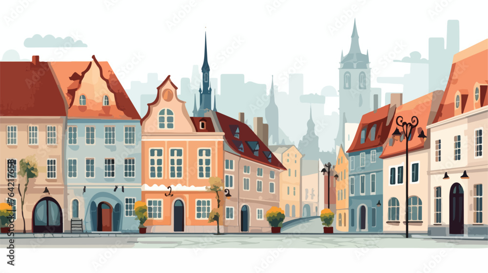 A vibrant street scene in an old European city