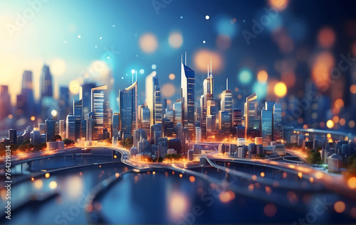 3D bokeh city skyline abstract background  Travel and technology concept  Technology Background  Wallpaper