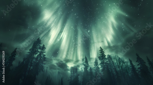 A rendering of flickering aurora lights, with the night sky as the background, in a dimension of natural phenomena