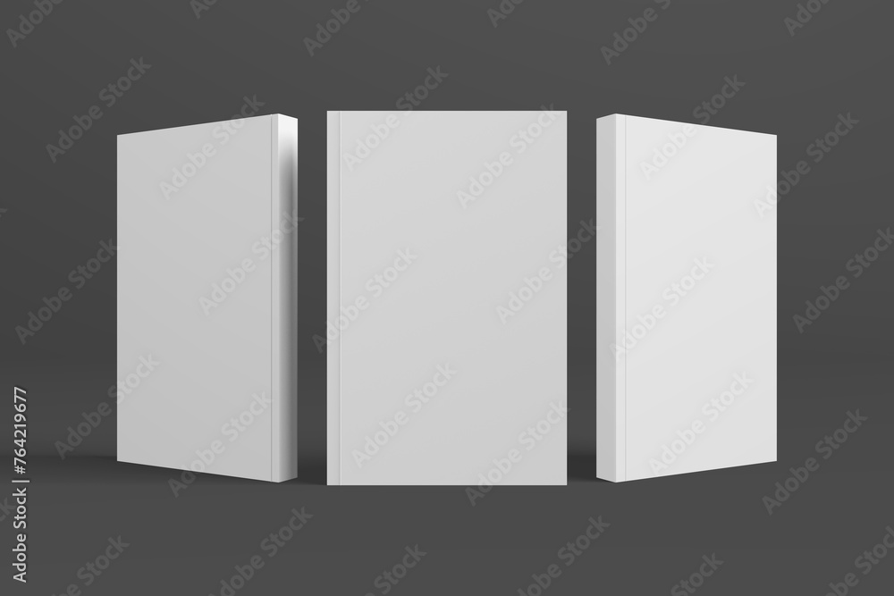 Realistic 3D book mockup illustration with 3 soft covers. Book model standing on isolated gray background with shadows. Book with 3 soft covers. Ready for you to present your design. Realistic 3D book mockup illustration with 3 soft covers. Book model standing on isolated gray background with shadows. Book with 3 soft covers. Ready for you to present your design.
