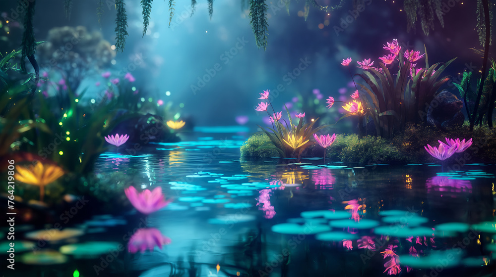 Obraz premium an unusual magical forest at night