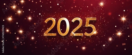 red background with large number 2025 in gold letters