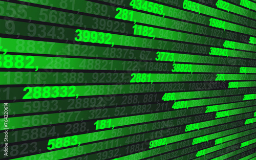 An Business colorful theme with an array of numbers and casually selected green colored digits.