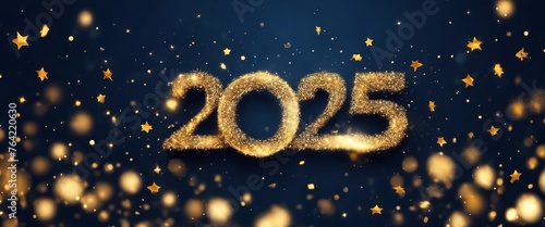 glittery starry background with number 2025 written in gold
