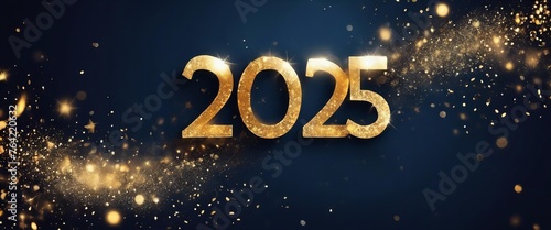 gold and blue banner with number 2025 on it