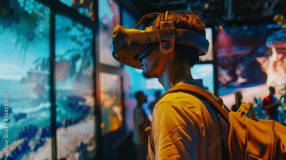 Man Experiencing Virtual Reality at a Tech Expo Man Experiencing Virtual Reality at a Tech Expo