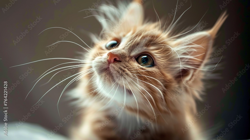 An adorable cat with expressive eyes looking up in charming portrait. Kitten with a curious snout and pointed ears in an aura of curiosity and charm. An adorable cat with expressive eyes looking up in charming portrait. Kitten with a curious snout and pointed ears in an aura of curiosity and charm.