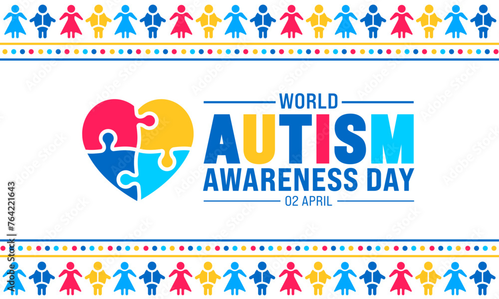 2 April world Autism Awareness Day concept colorful child boy and child girl icon background design template. - obrazy, fototapety, plakaty 
