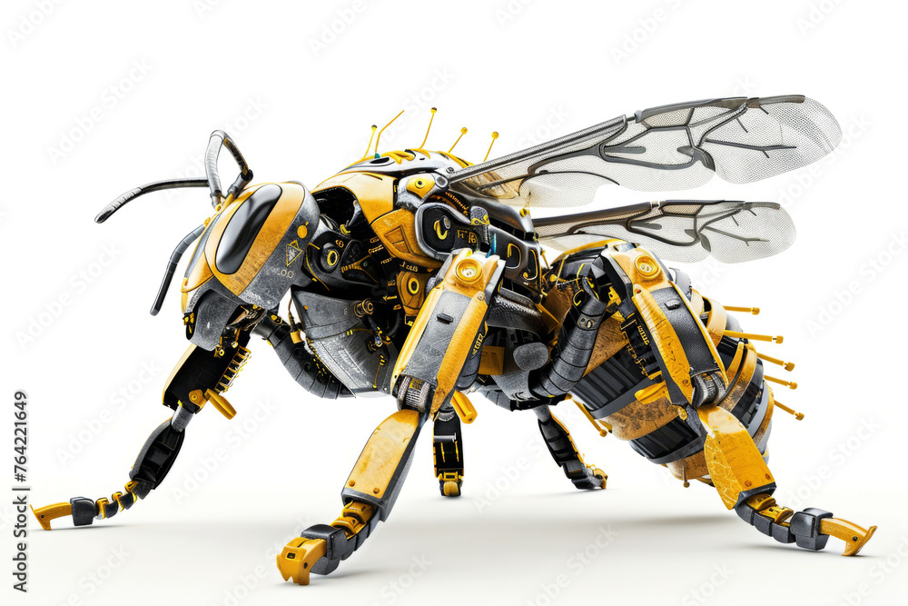 Bee robot detailed robotic insect with futuristic isolated on white background with space for text or inscriptions
Bee robot detailed robotic insect with futuristic isolated on white background with space for text or inscriptions