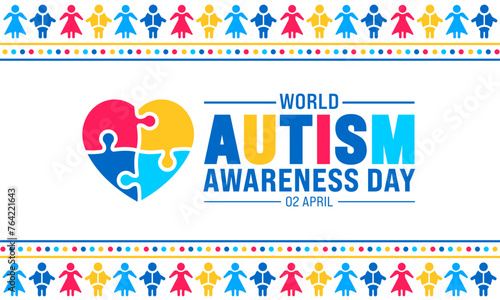 2 April world Autism Awareness Day concept colorful child boy and child girl icon background design template.