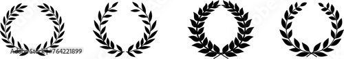 Laurel wreath victory icon collection. Winner award leaf logo.Black silhouette circular laurel foliate icons . photo