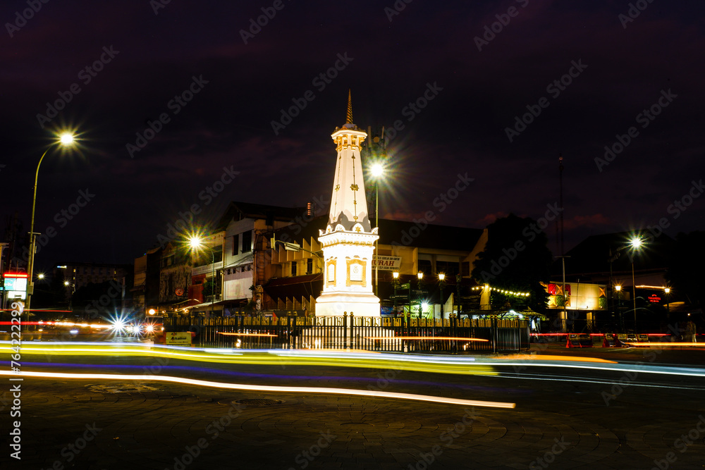 portrait of a monument as a landmark of the city of Yogyakarta, Indonesia at night. can be an image asset for news and other visual needs
