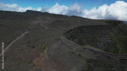 Landscape and road to Piton de La Fournaise volcano