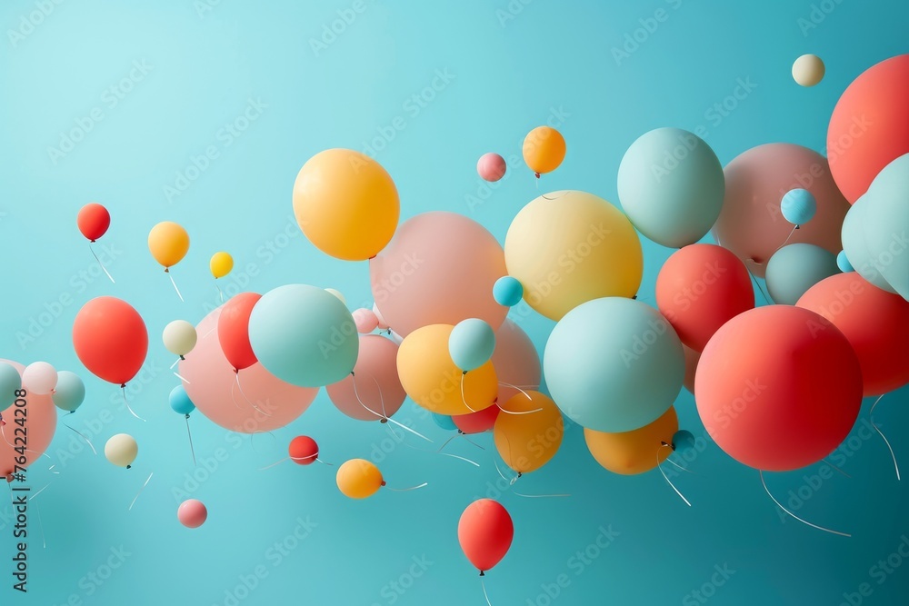 A vibrant collection of balloons gracefully floating in the air against a clear blue sky, Balloons expanding to represent the concept of inflation, AI Generated A vibrant collection of balloons gracefully floating in the air against a clear blue sky, Balloons expanding to represent the concept of inflation, AI Generated