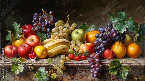 Fototapeta Naklejka Na Ścianę i Meble -  Still Life Painting of Various Fruits on Table