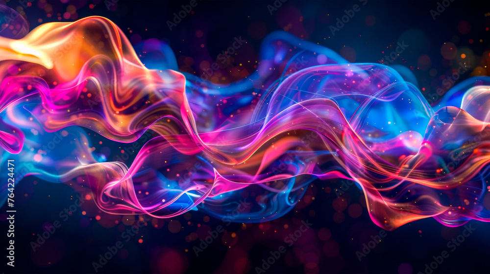 Multicolored swirling patterns blend with billowing smoke in a vibrant abstract background. Dynamic bright smoke and light particles. Banner. Copy space Multicolored swirling patterns blend with billowing smoke in a vibrant abstract background. Dynamic bright smoke and light particles. Banner. Copy space