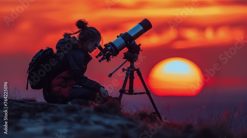 Person Observing Sun With Telescope photo