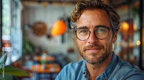 Man in Blue Shirt Wearing Glasses