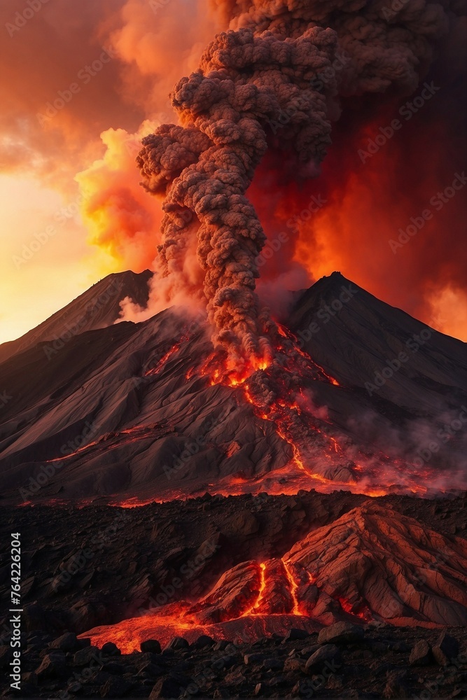 Fototapeta premium Great Column of Volcanic Ash on Mountain Summit