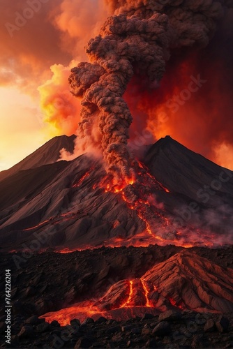 Great Column of Volcanic Ash on Mountain Summit