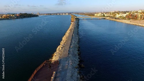Wallpaper Mural Aerial Scenic View Of Residential Town By Beach, Drone Flying Forward Over People On Jetty - Marina del Rey, California Torontodigital.ca
