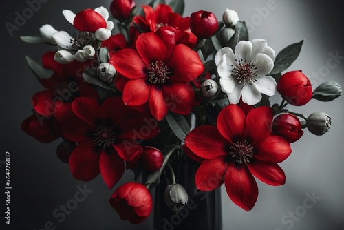 Bouquet of Red Flowers on Black and White Background
