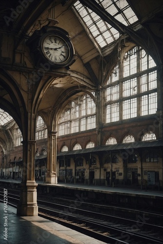 Railway Station with Clocks and Buttresses