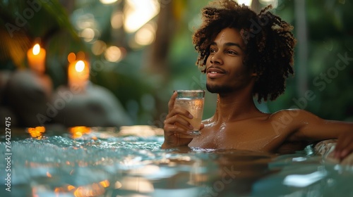 Man Relaxing in Pool With Drink