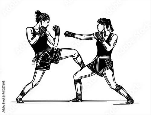 muay thai fight silhouette - line hand drawing (artwork 3)
